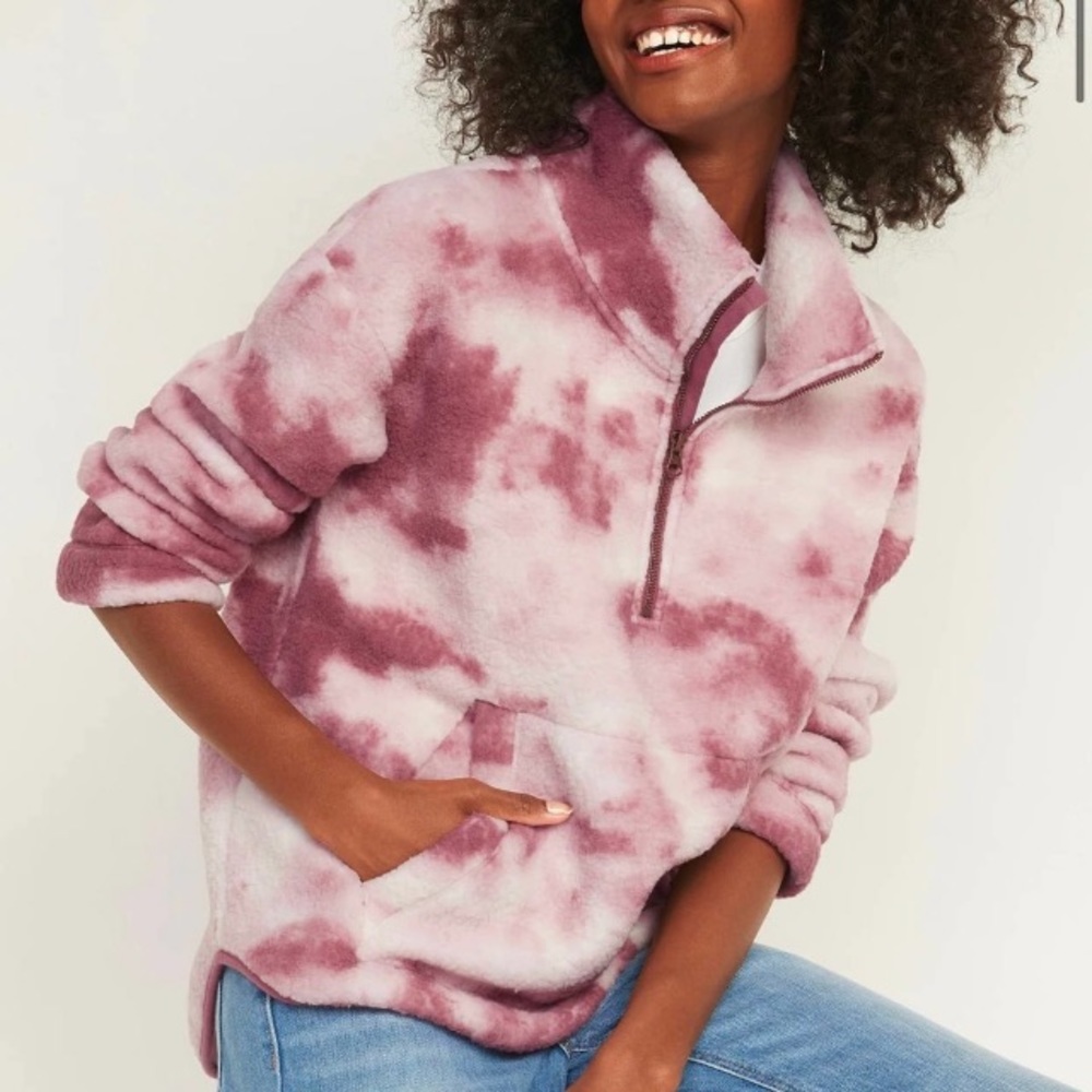 New Old Navy XL Sherpa Tie Dye Half Zipper Pullover